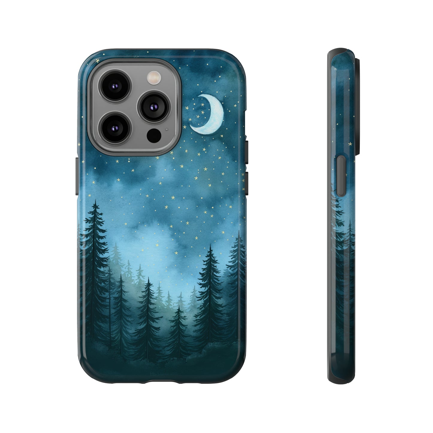 Forest Night Watercolor Tough Phone Case, Outdoors Smartphone Cover