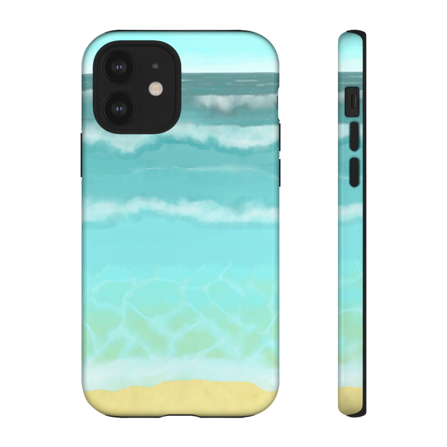 Shoreline Watercolor Ocean Beach Tough Phone Case, Summer Smartphone Cover