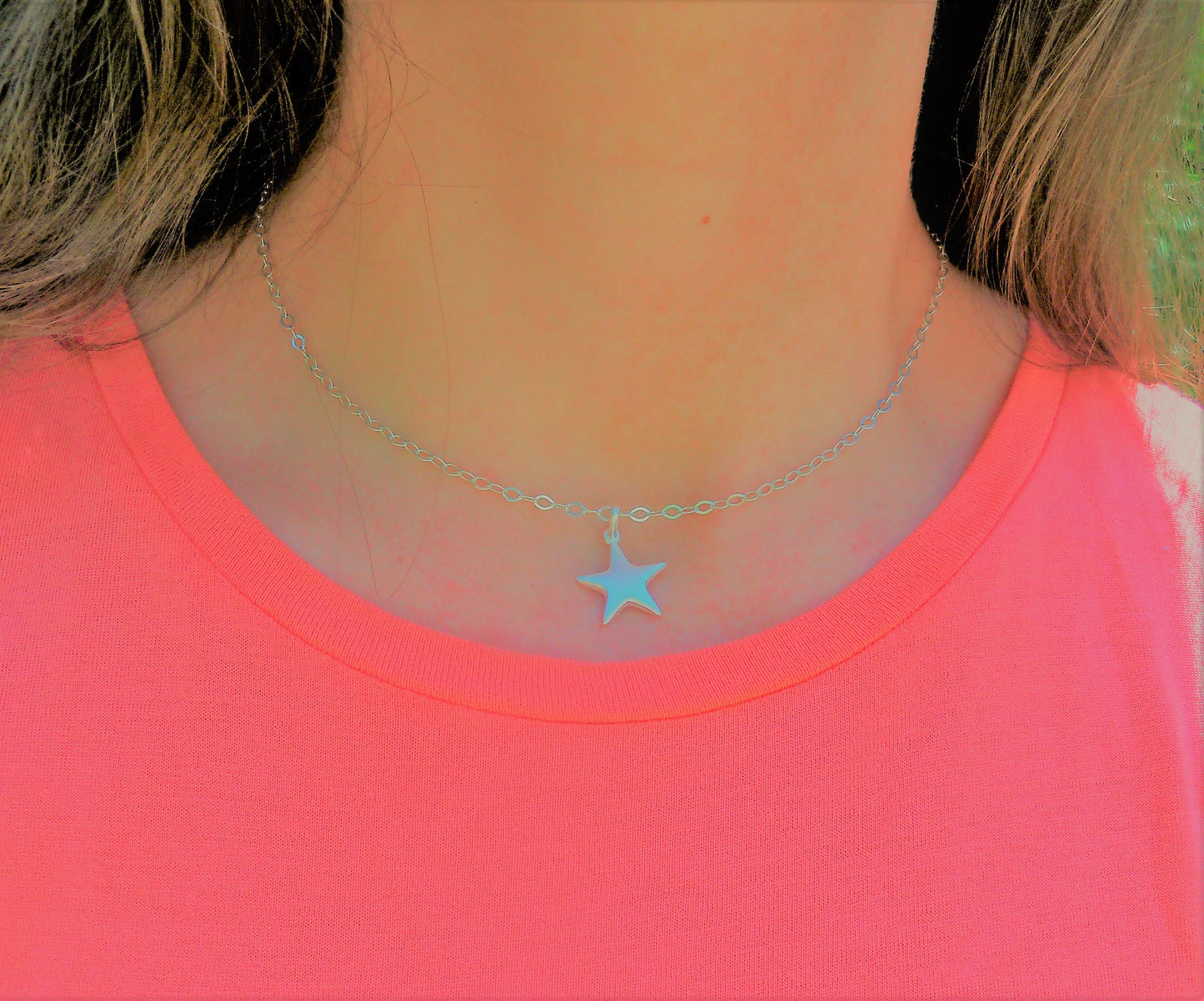 Sterling Silver Puffed Star Chain Necklace