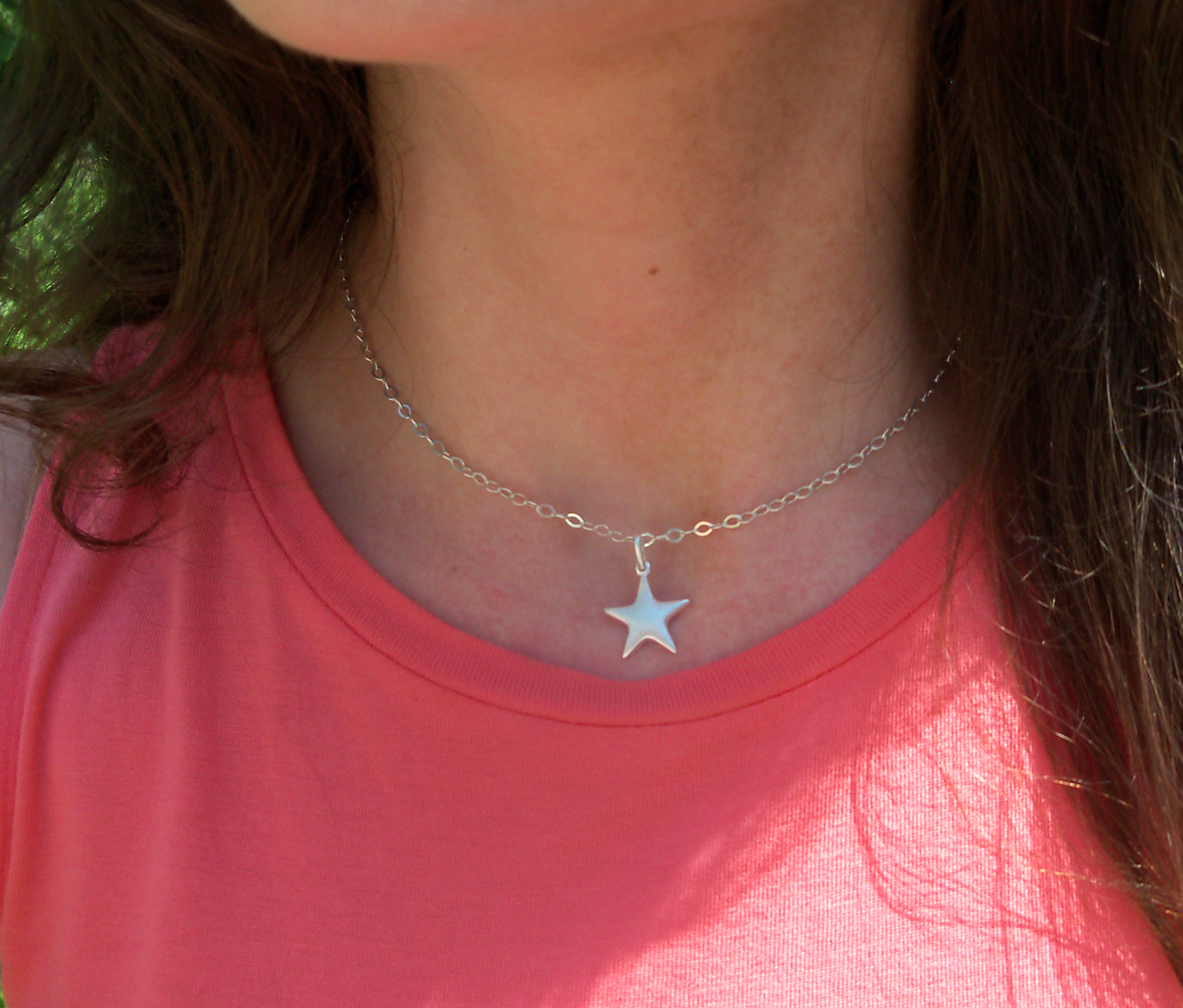 Sterling Silver Puffed Star Chain Necklace