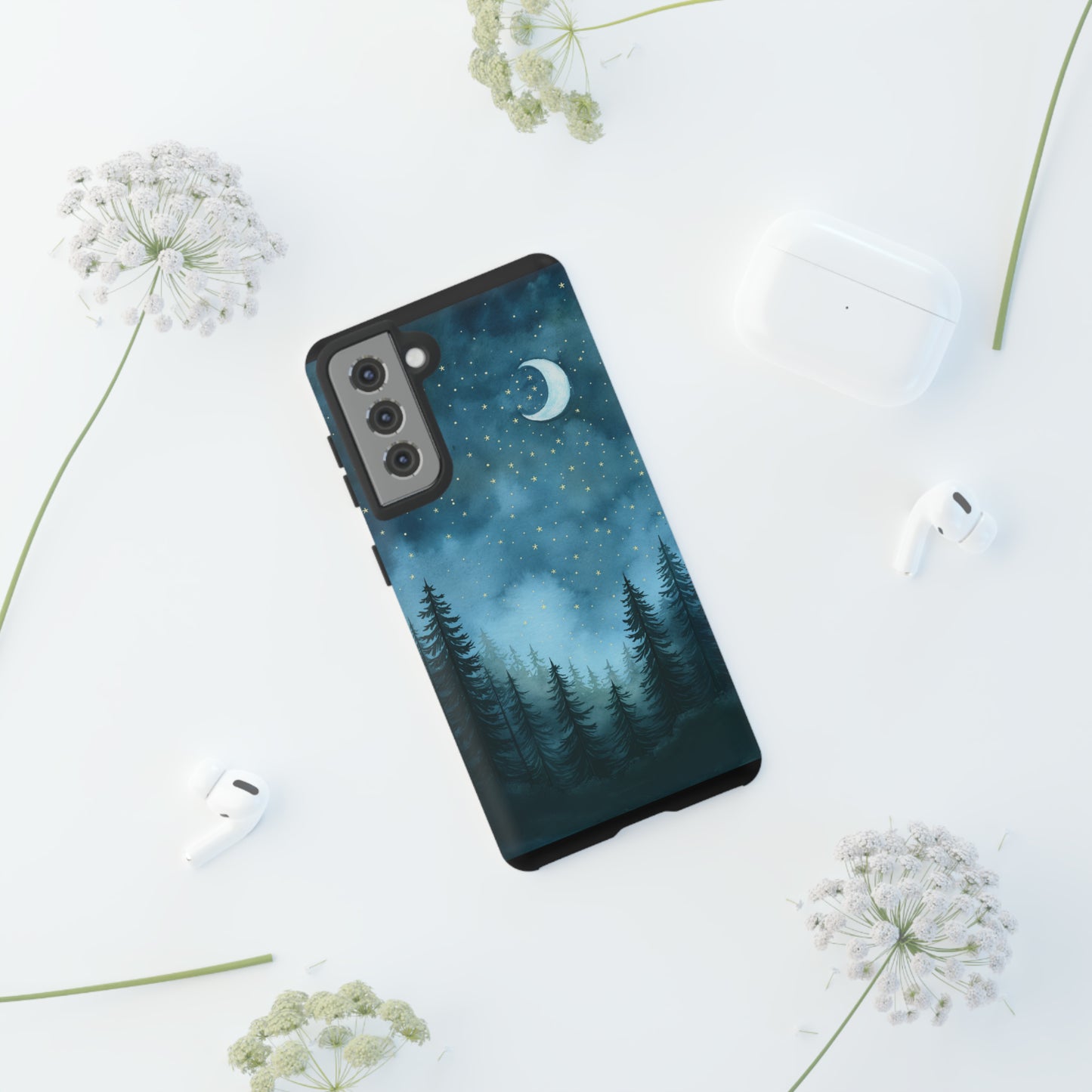 Forest Night Watercolor Tough Phone Case, Outdoors Smartphone Cover