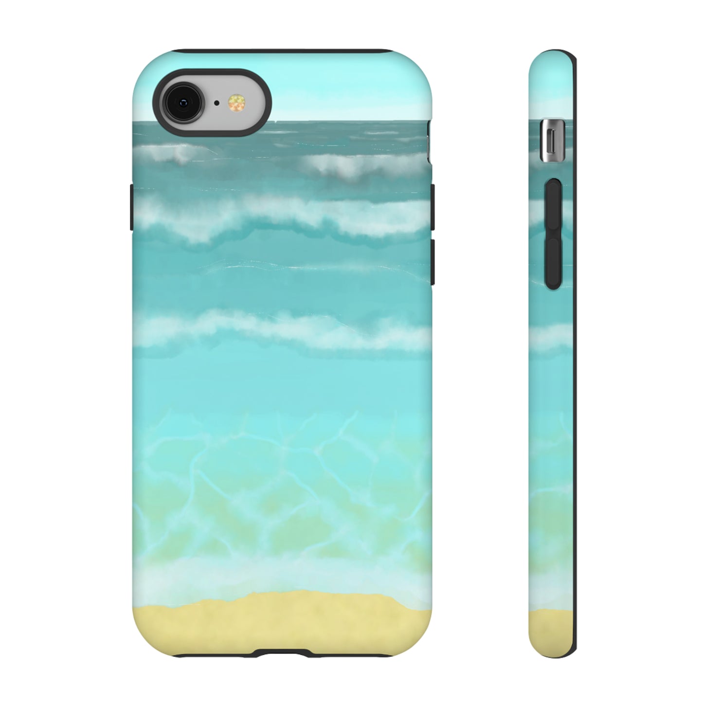 Shoreline Watercolor Ocean Beach Tough Phone Case, Summer Smartphone Cover