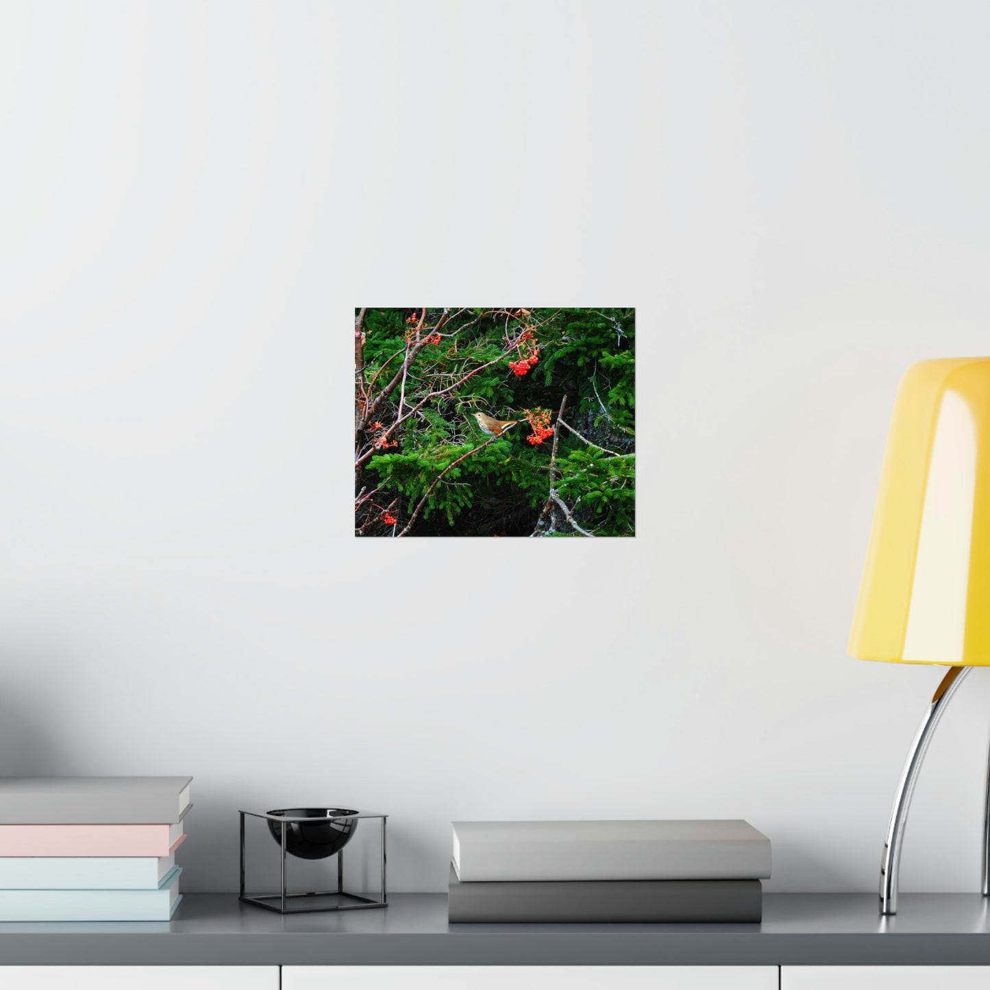 Vermont Forest Bird and Berries Matte Photo Poster