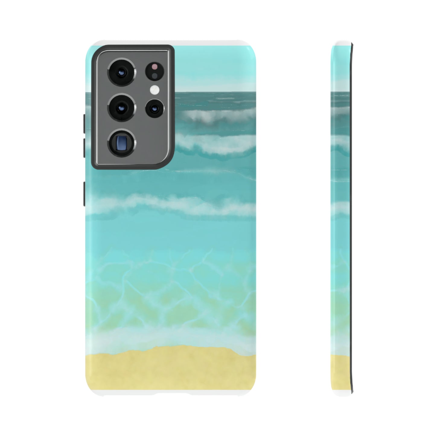 Shoreline Watercolor Ocean Beach Tough Phone Case, Summer Smartphone Cover