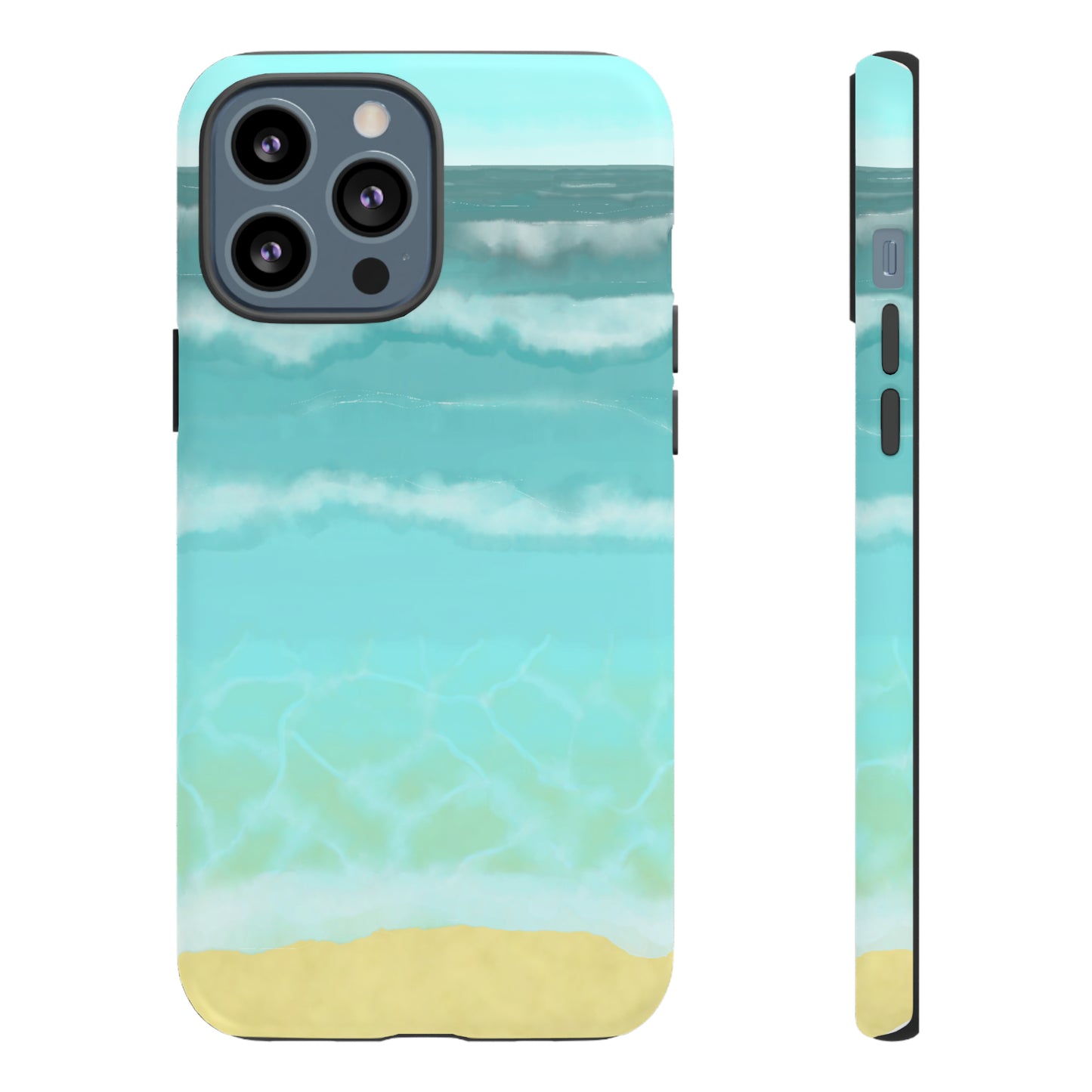 Shoreline Watercolor Ocean Beach Tough Phone Case, Summer Smartphone Cover