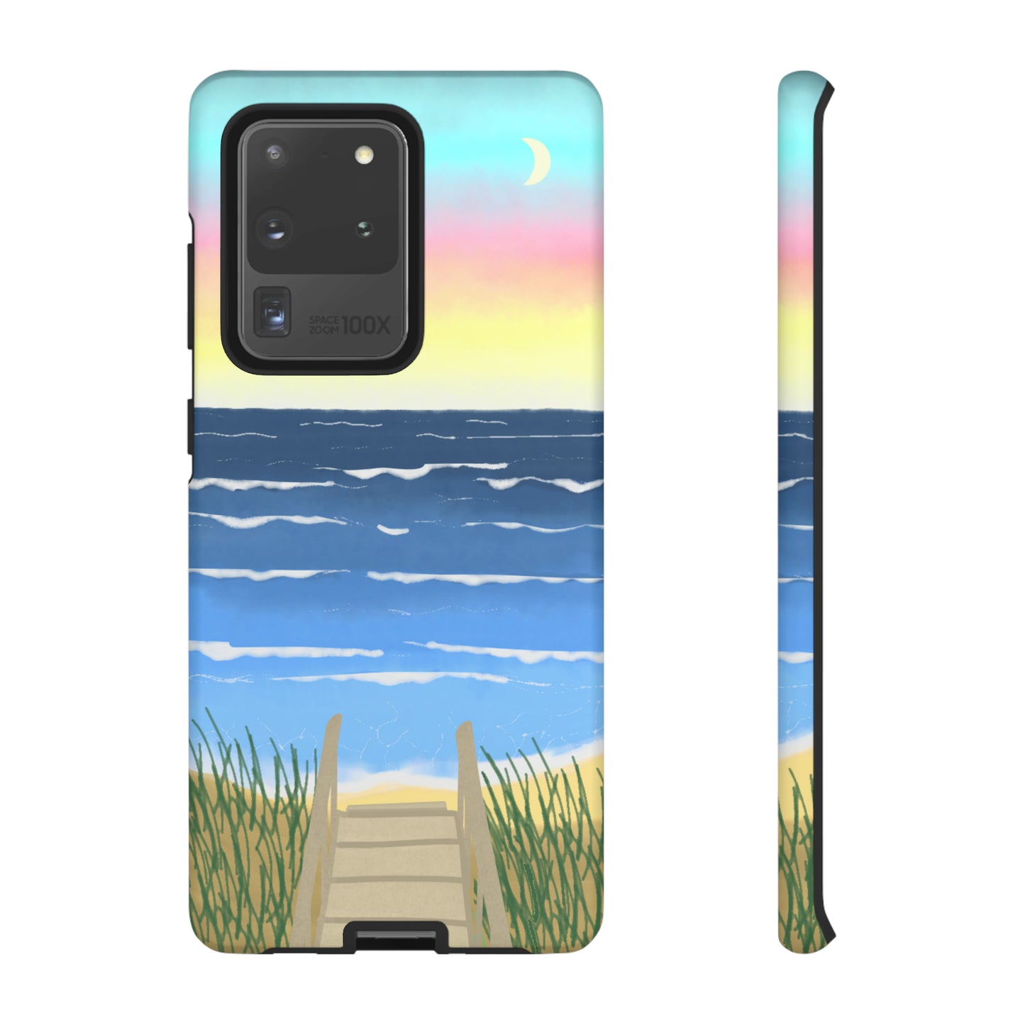 Sunset Beach Boardwalk Watercolor Tough Phone Case, Beachy Smartphone Cover