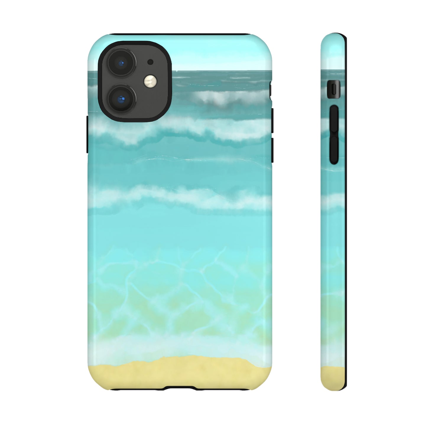 Shoreline Watercolor Ocean Beach Tough Phone Case, Summer Smartphone Cover