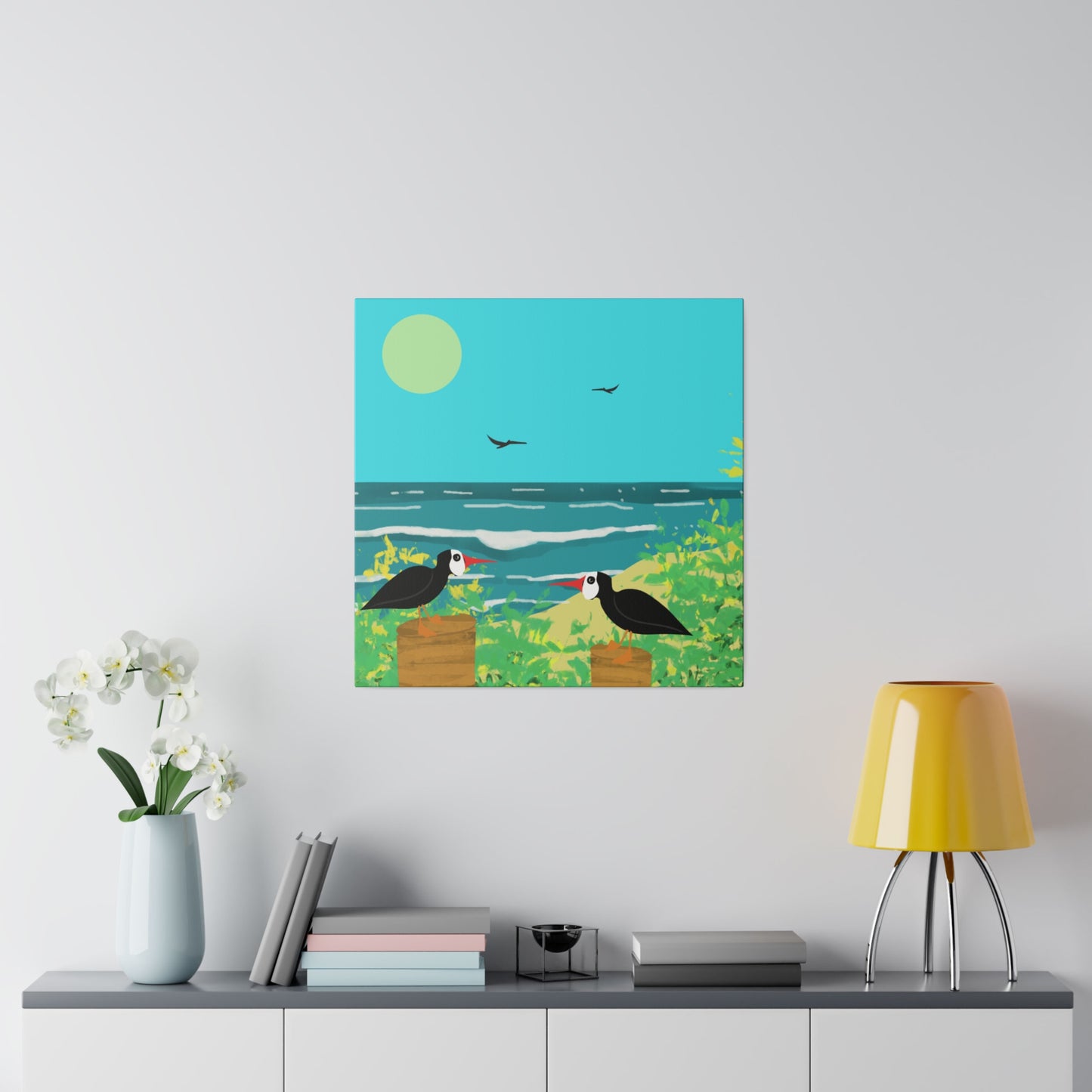 Oyster Catchers Beach Art Print on Matte Stretched Canvas 0.75"