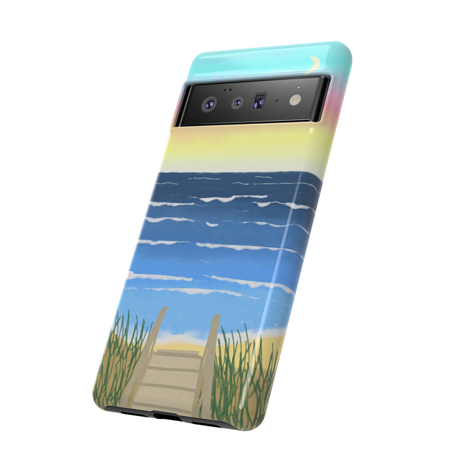 Sunset Beach Boardwalk Watercolor Tough Phone Case, Beachy Smartphone Cover