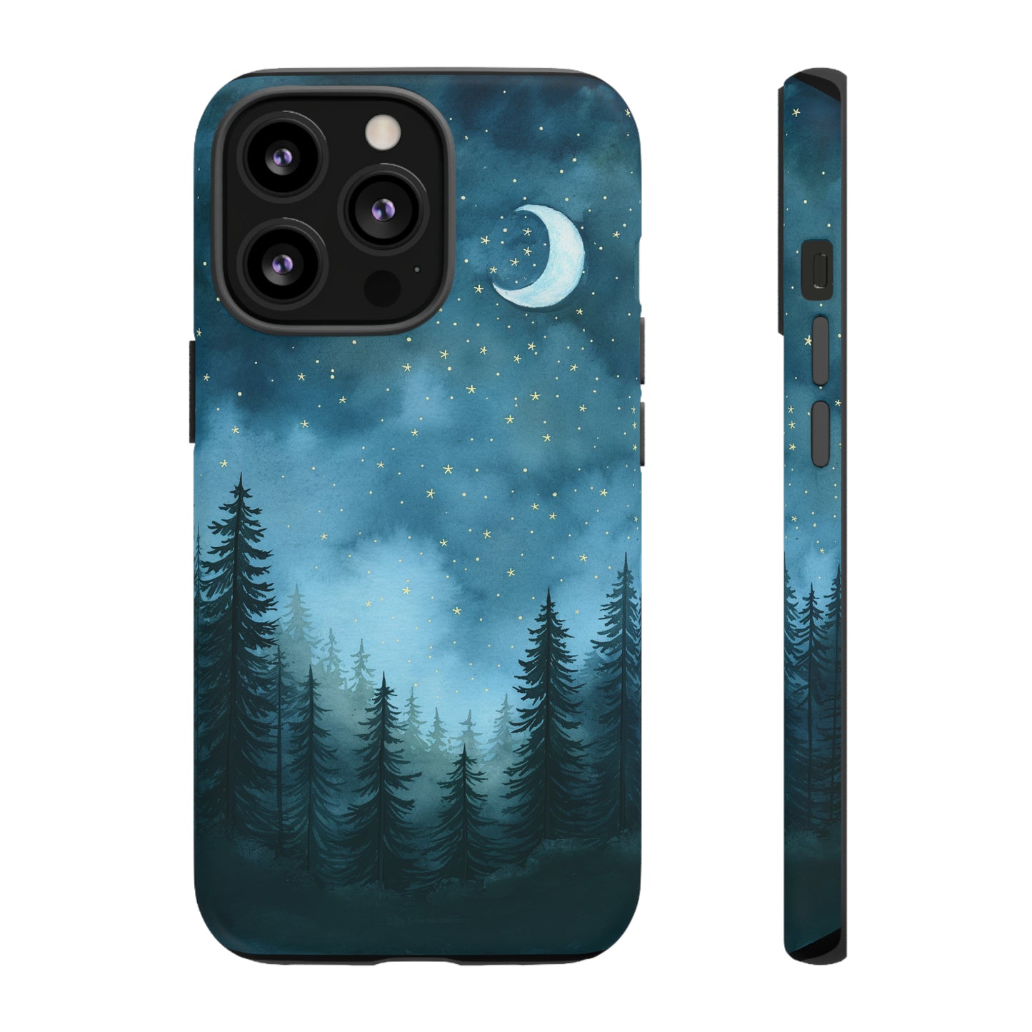 Forest Night Watercolor Tough Phone Case, Outdoors Smartphone Cover