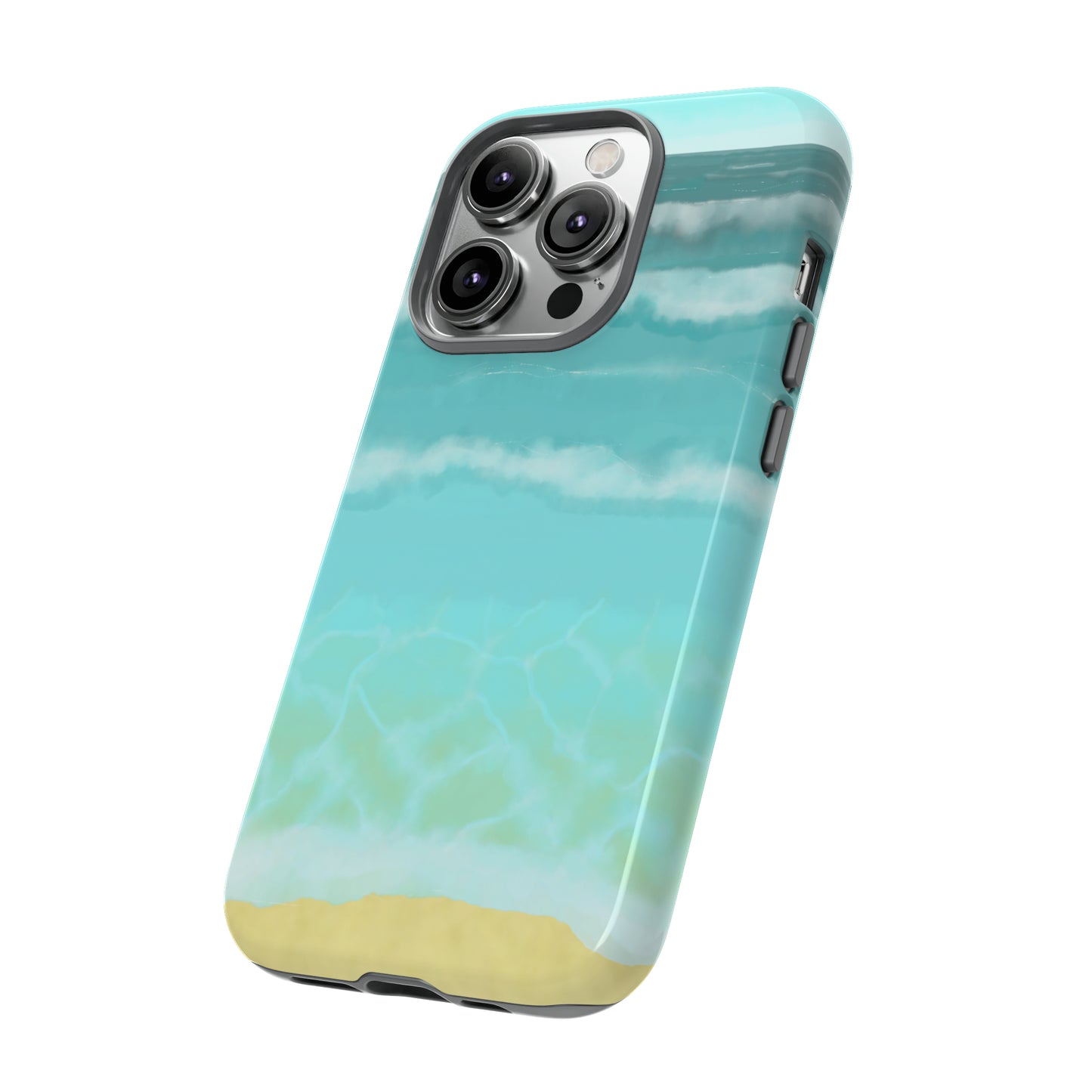 Shoreline Watercolor Ocean Beach Tough Phone Case, Summer Smartphone Cover