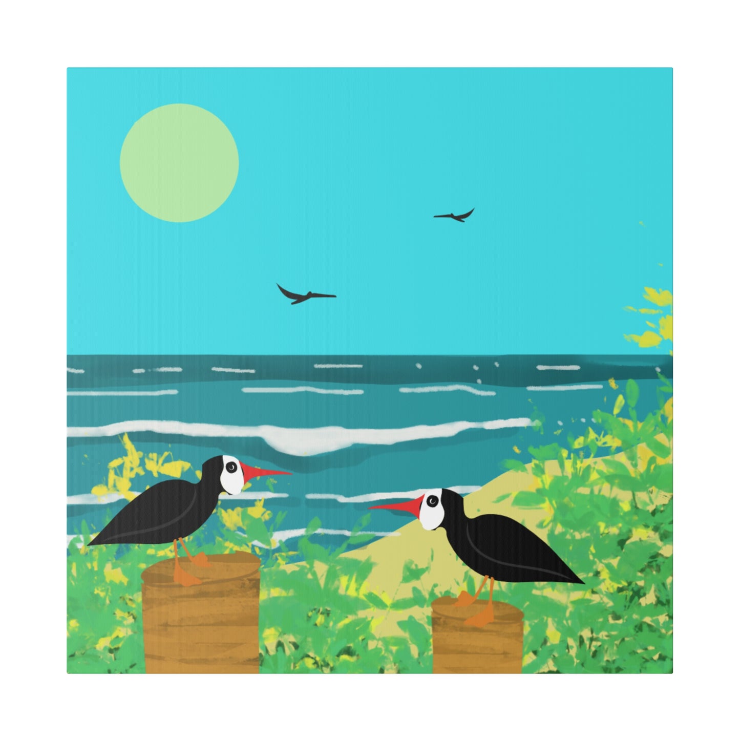 Oyster Catchers Beach Art Print on Matte Stretched Canvas 0.75"