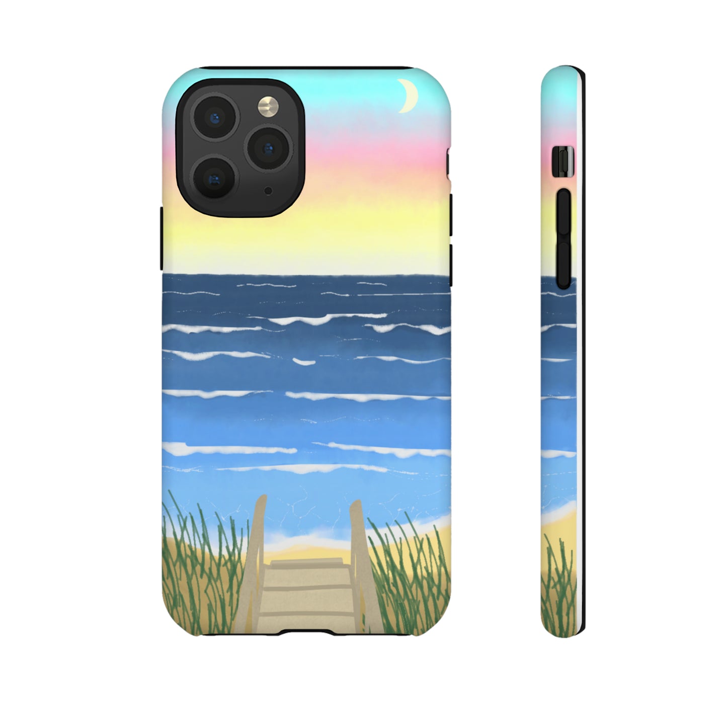 Sunset Beach Boardwalk Watercolor Tough Phone Case, Beachy Smartphone Cover