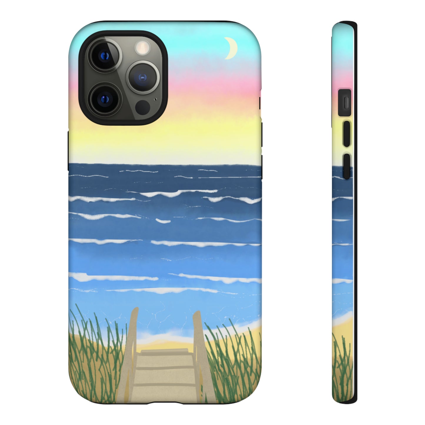 Sunset Beach Boardwalk Watercolor Tough Phone Case, Beachy Smartphone Cover