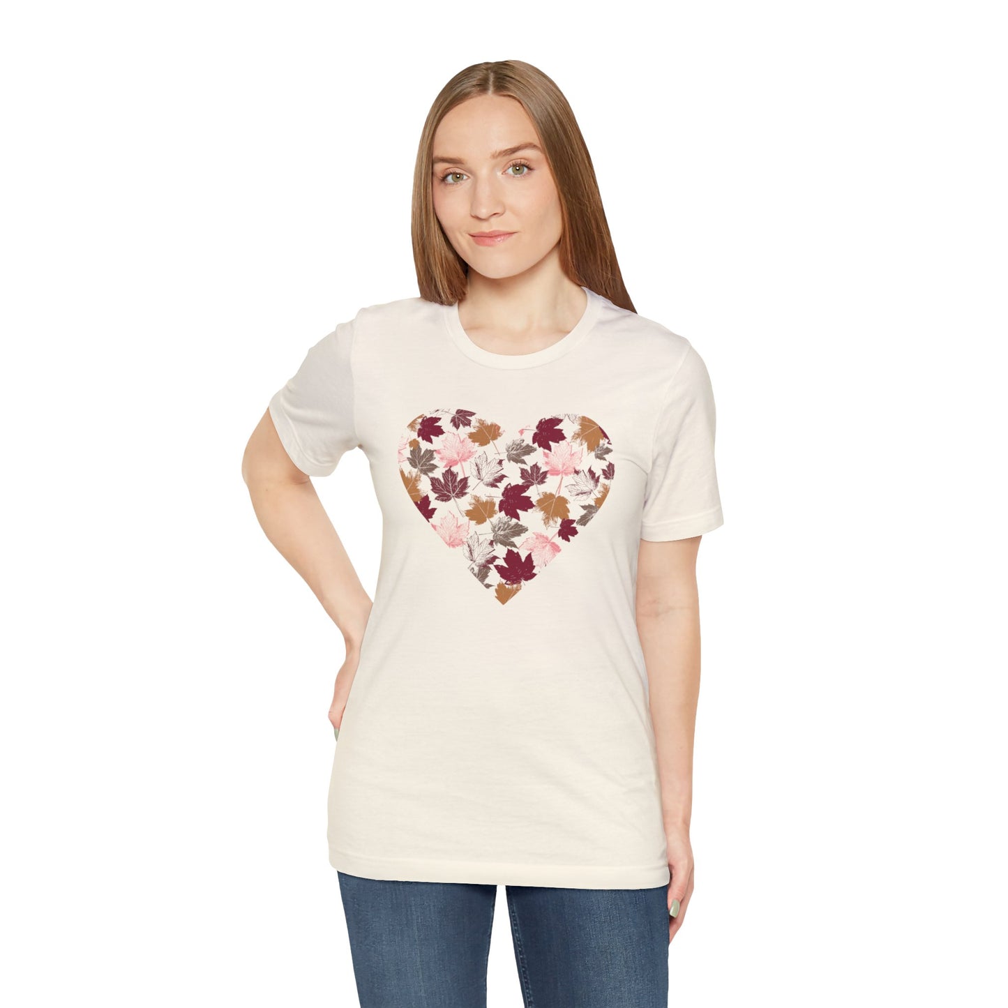 Fall Leaves Filled Heart Unisex Cotton Tee