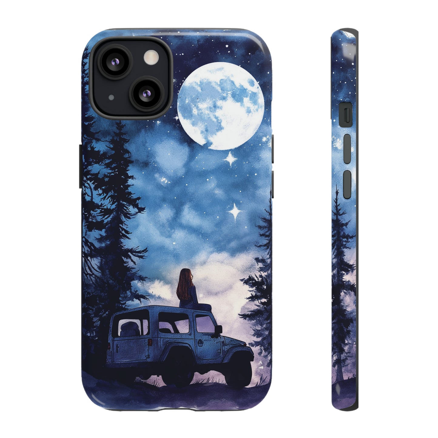 Forest Night Truck-Girl Traveler Watercolor Tough Phone Case