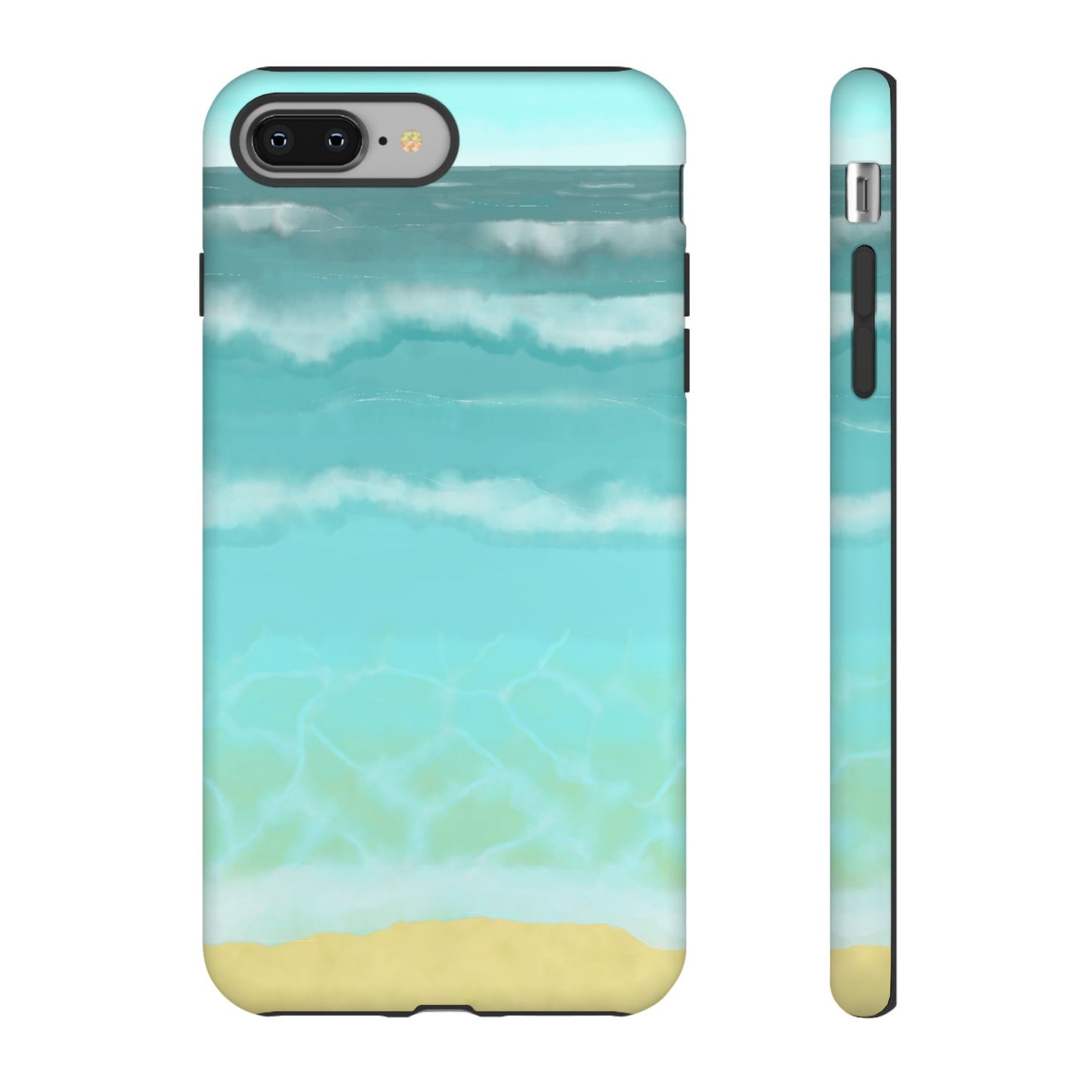 Shoreline Watercolor Ocean Beach Tough Phone Case, Summer Smartphone Cover