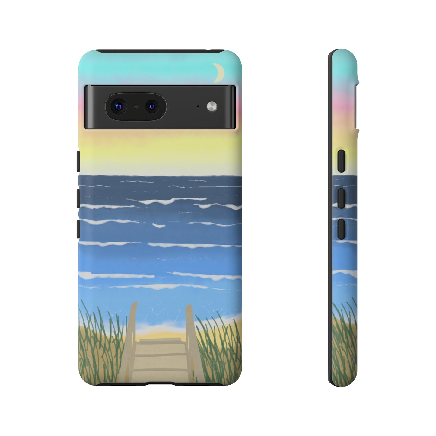 Sunset Beach Boardwalk Watercolor Tough Phone Case, Beachy Smartphone Cover