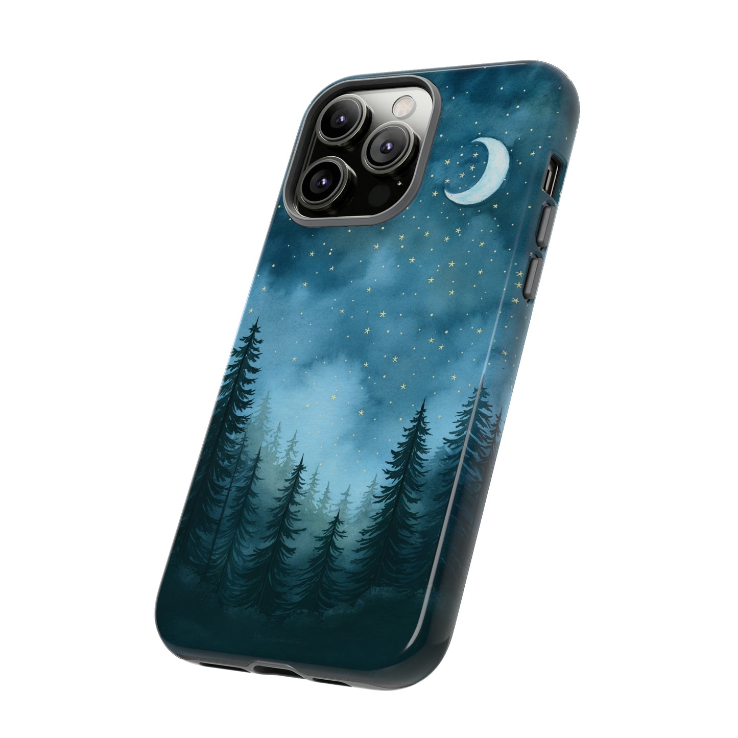 Forest Night Watercolor Tough Phone Case, Outdoors Smartphone Cover