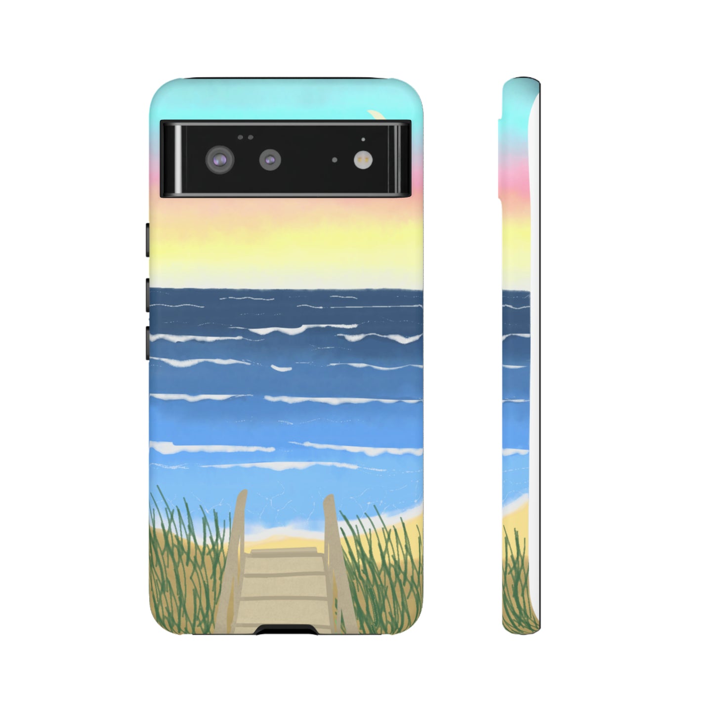 Sunset Beach Boardwalk Watercolor Tough Phone Case, Beachy Smartphone Cover