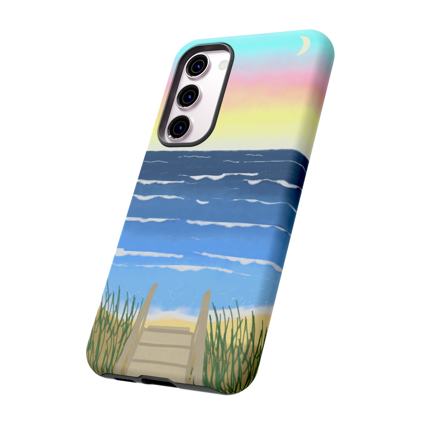 Sunset Beach Boardwalk Watercolor Tough Phone Case, Beachy Smartphone Cover