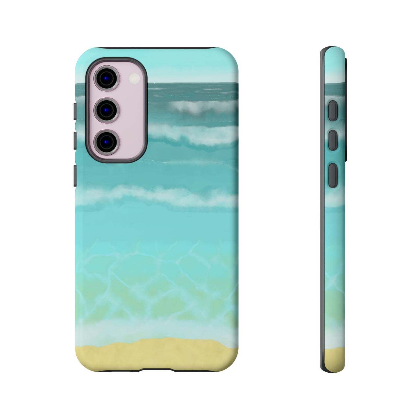 Shoreline Watercolor Ocean Beach Tough Phone Case, Summer Smartphone Cover