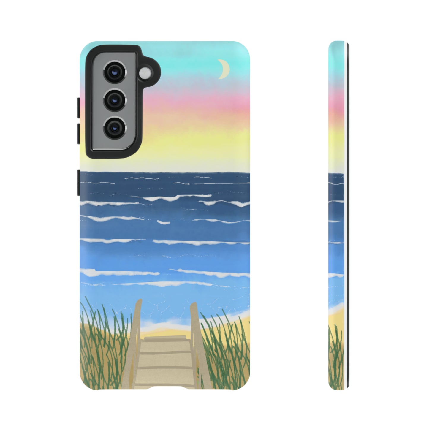 Sunset Beach Boardwalk Watercolor Tough Phone Case, Beachy Smartphone Cover