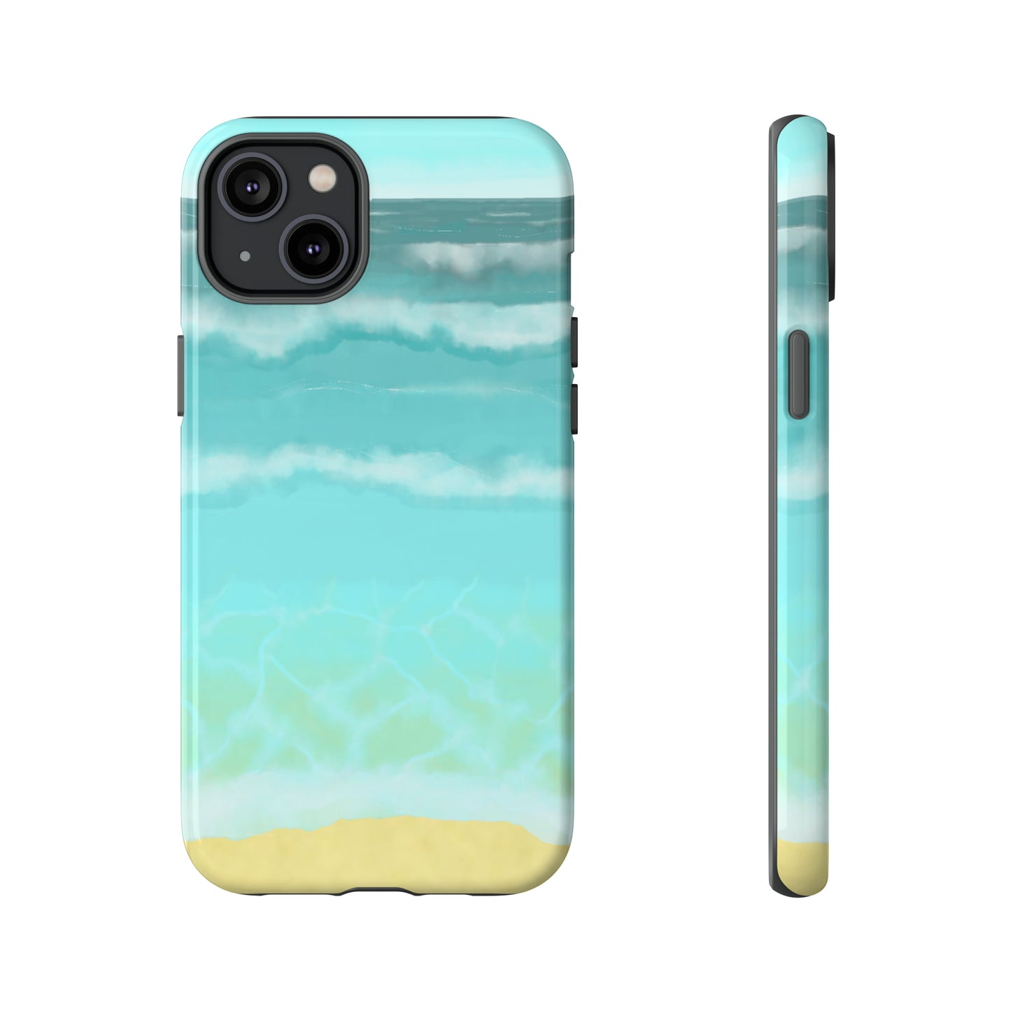 Shoreline Watercolor Ocean Beach Tough Phone Case, Summer Smartphone Cover