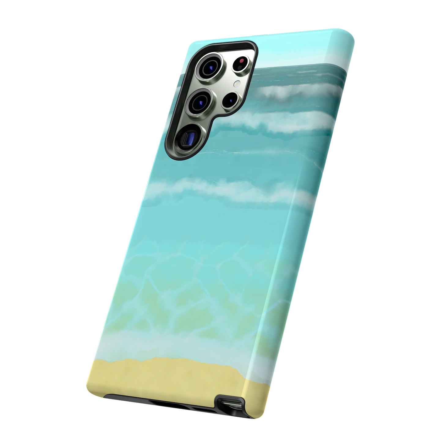 Shoreline Watercolor Ocean Beach Tough Phone Case, Summer Smartphone Cover