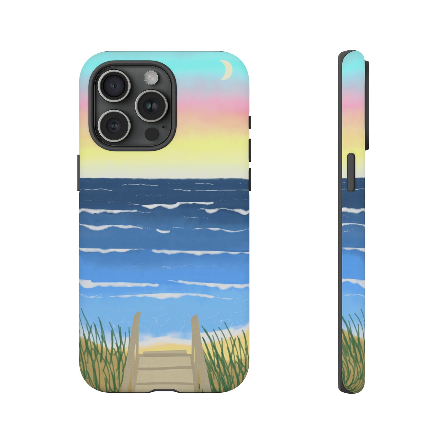 Sunset Beach Boardwalk Watercolor Tough Phone Case, Beachy Smartphone Cover