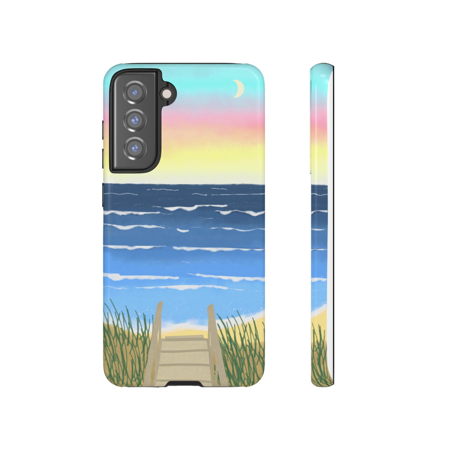 Sunset Beach Boardwalk Watercolor Tough Phone Case, Beachy Smartphone Cover