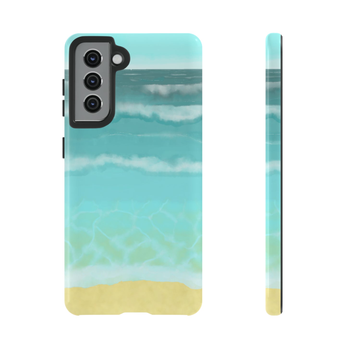 Shoreline Watercolor Ocean Beach Tough Phone Case, Summer Smartphone Cover