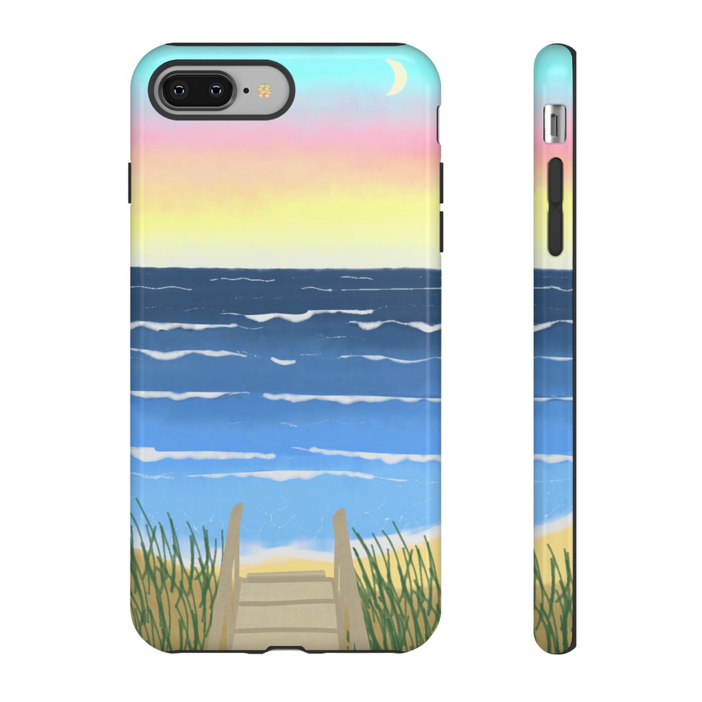 Sunset Beach Boardwalk Watercolor Tough Phone Case, Beachy Smartphone Cover