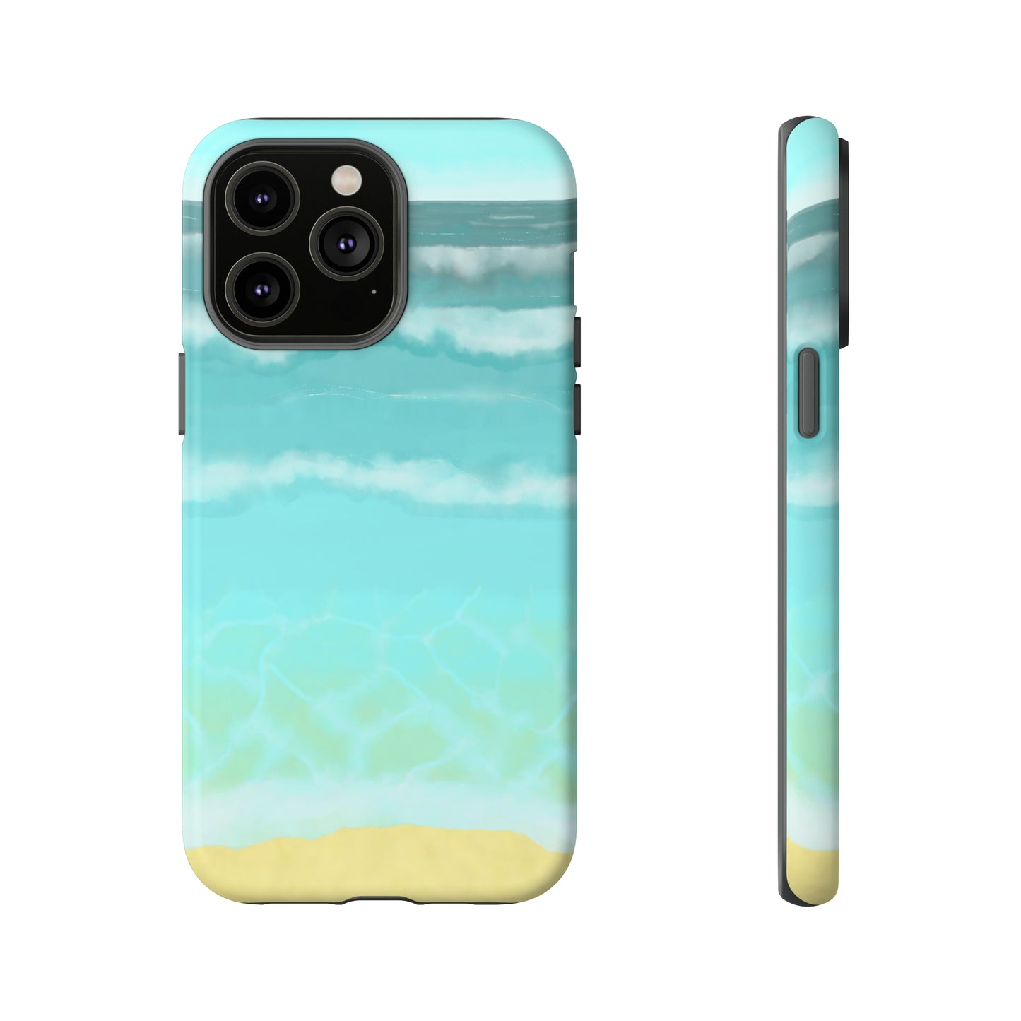 Shoreline Watercolor Ocean Beach Tough Phone Case, Summer Smartphone Cover