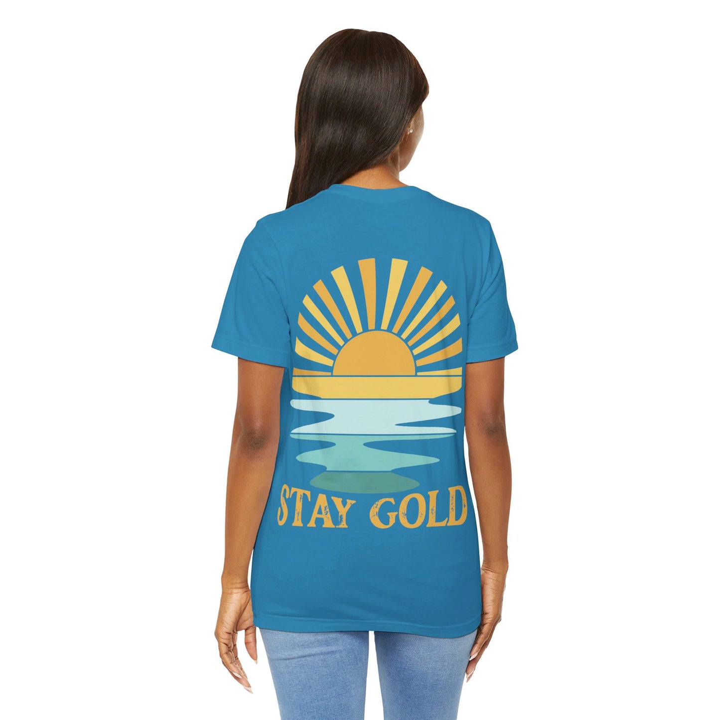 Stay Gold Ocean Blue Sunset Back Printed Unisex Jersey Short Sleeve Tee