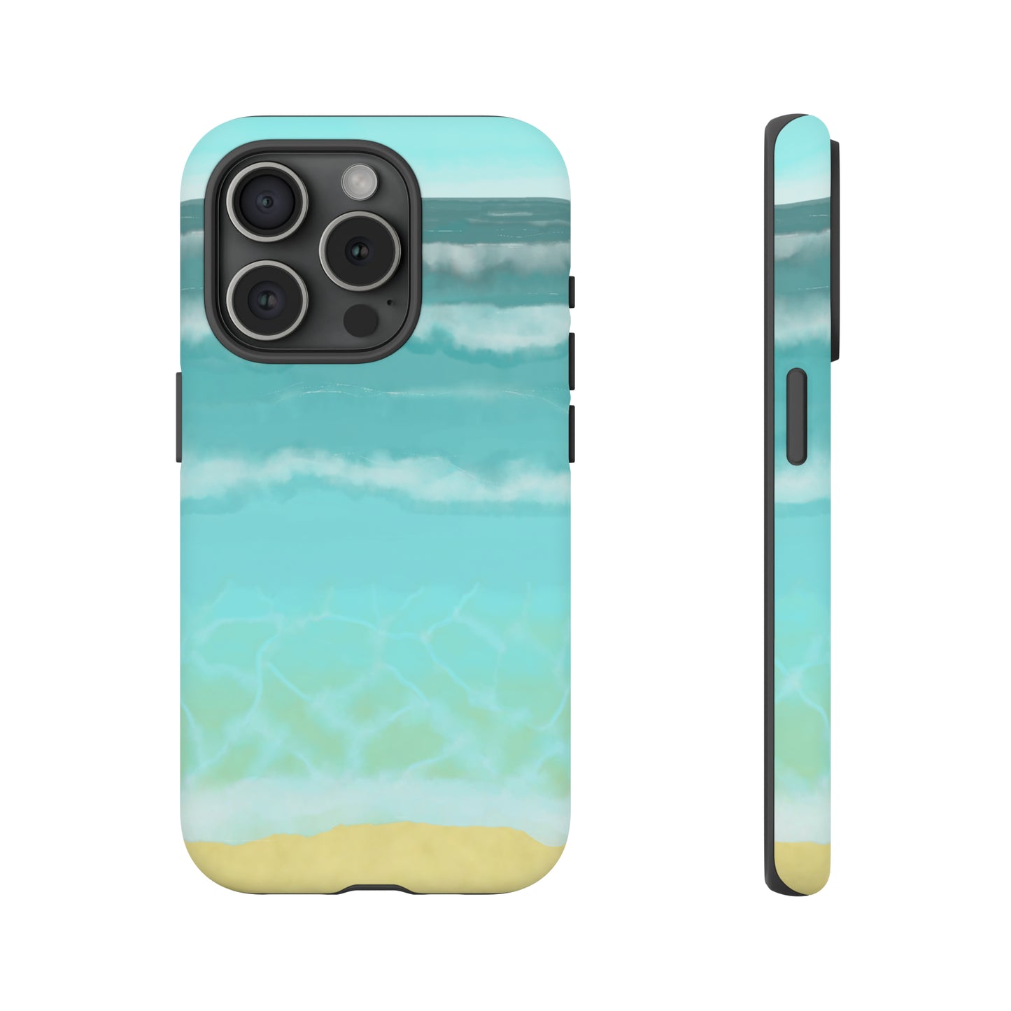 Shoreline Watercolor Ocean Beach Tough Phone Case, Summer Smartphone Cover