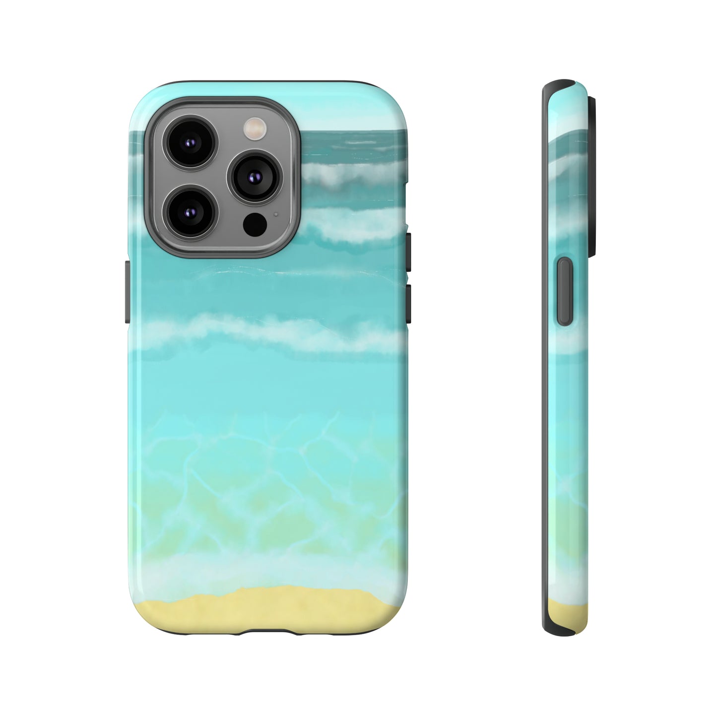 Shoreline Watercolor Ocean Beach Tough Phone Case, Summer Smartphone Cover