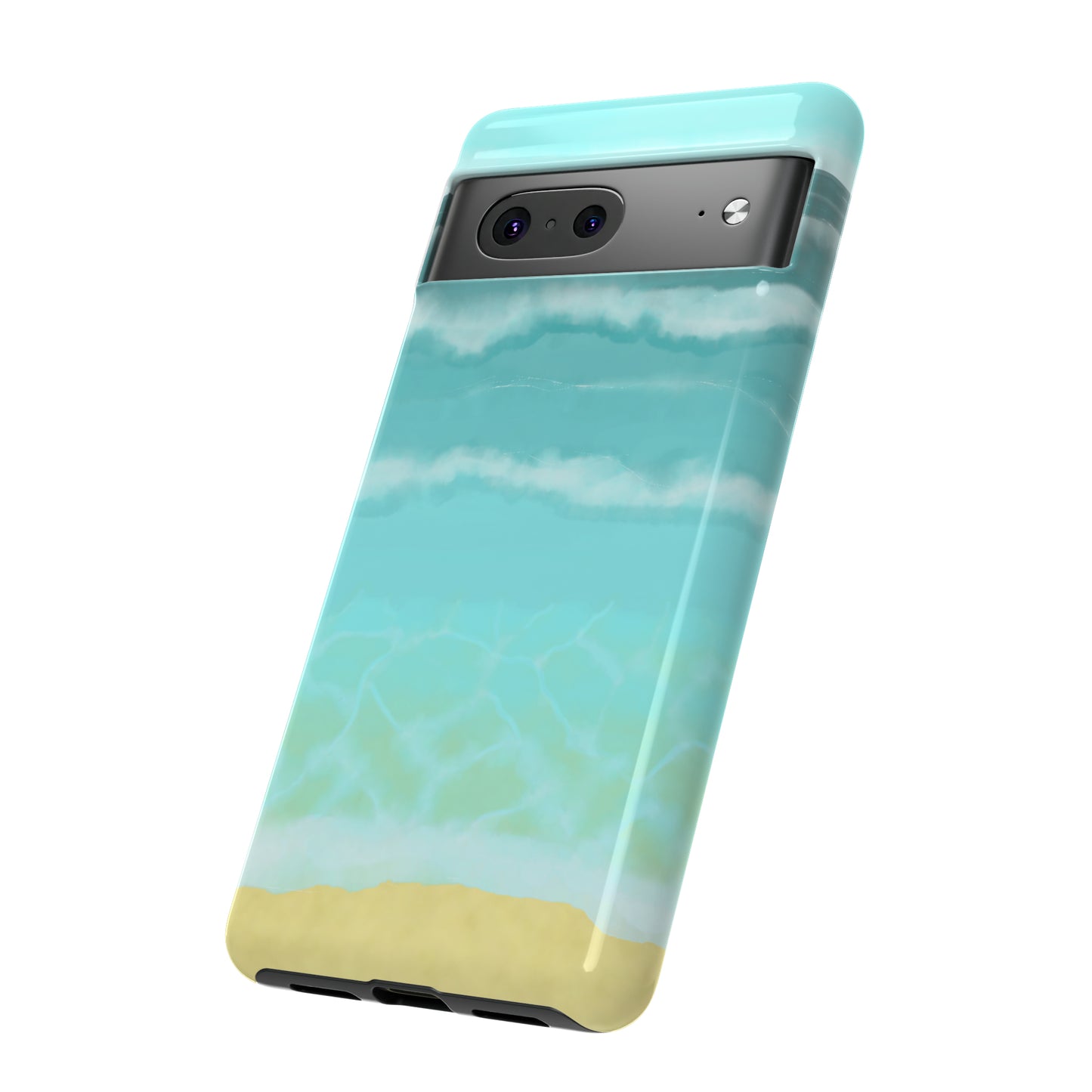 Shoreline Watercolor Ocean Beach Tough Phone Case, Summer Smartphone Cover