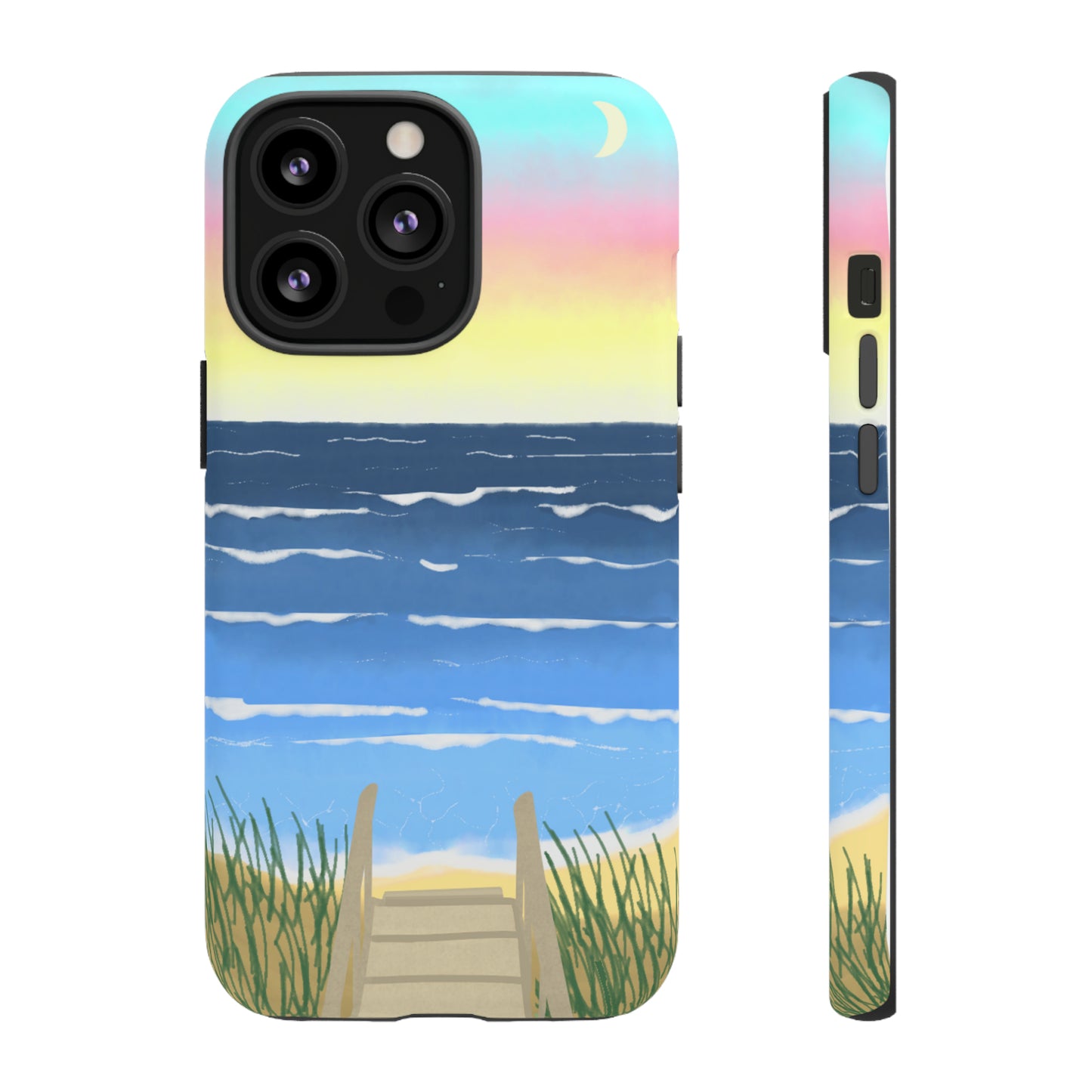 Sunset Beach Boardwalk Watercolor Tough Phone Case, Beachy Smartphone Cover