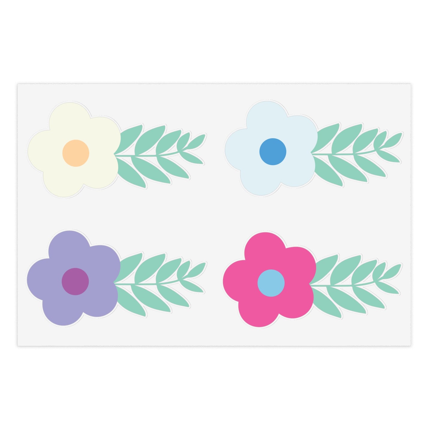 Pastel Color Flowers Sticker Sheet Set of 4 Stickers