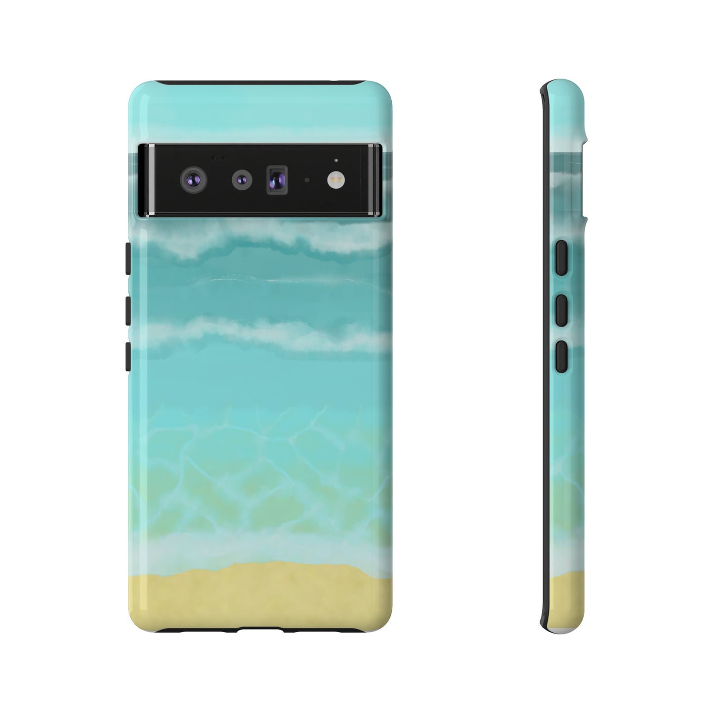 Shoreline Watercolor Ocean Beach Tough Phone Case, Summer Smartphone Cover