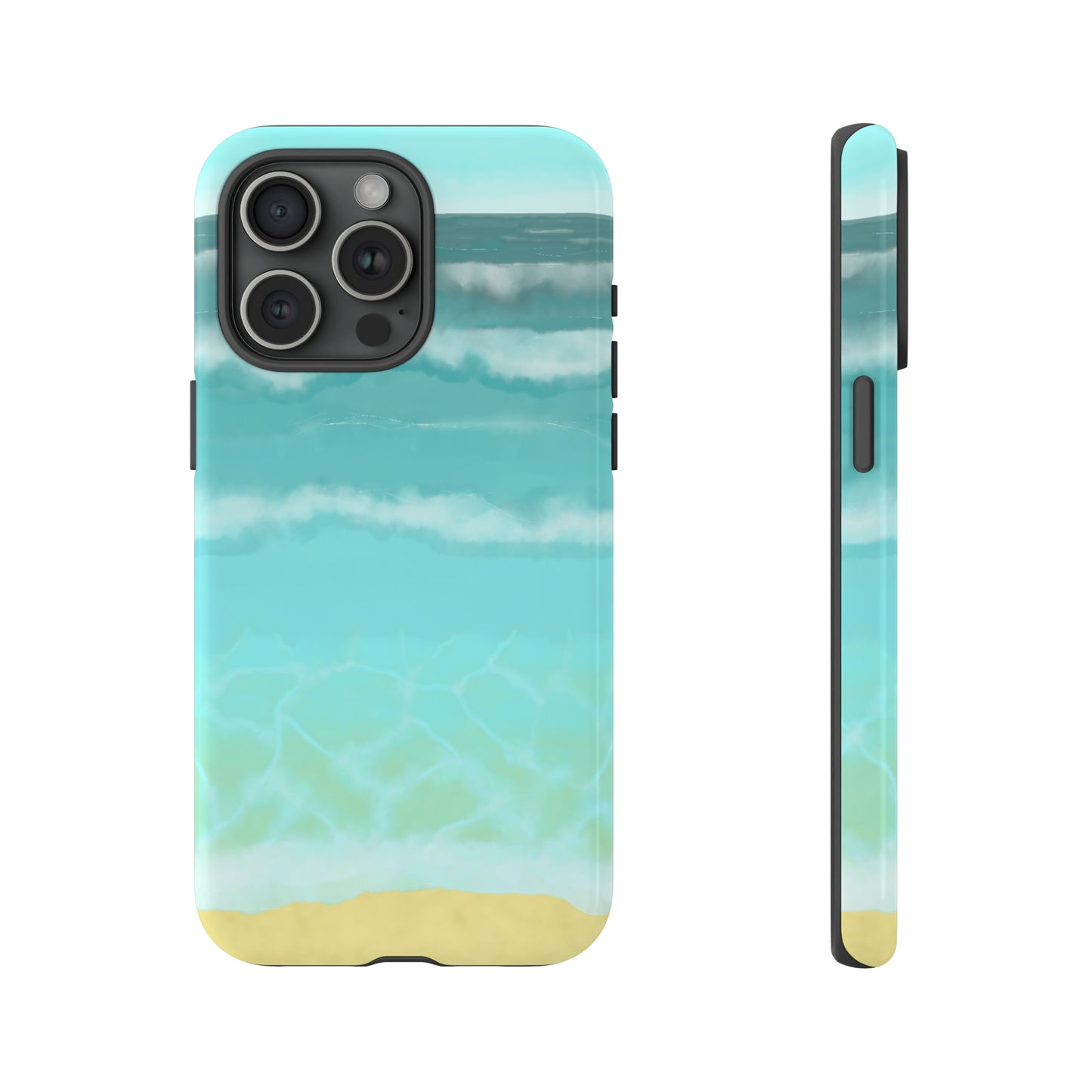 Shoreline Watercolor Ocean Beach Tough Phone Case, Summer Smartphone Cover