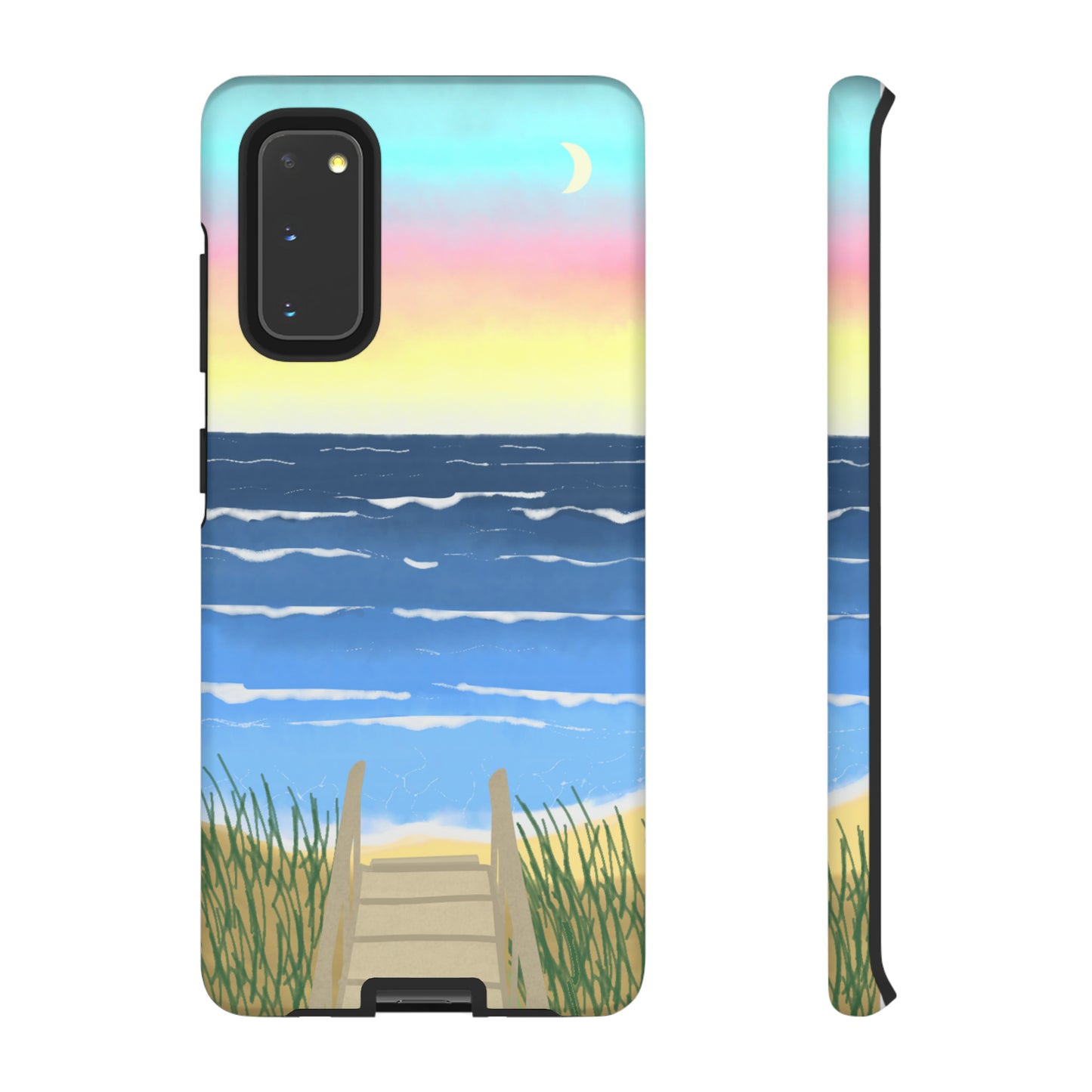 Sunset Beach Boardwalk Watercolor Tough Phone Case, Beachy Smartphone Cover