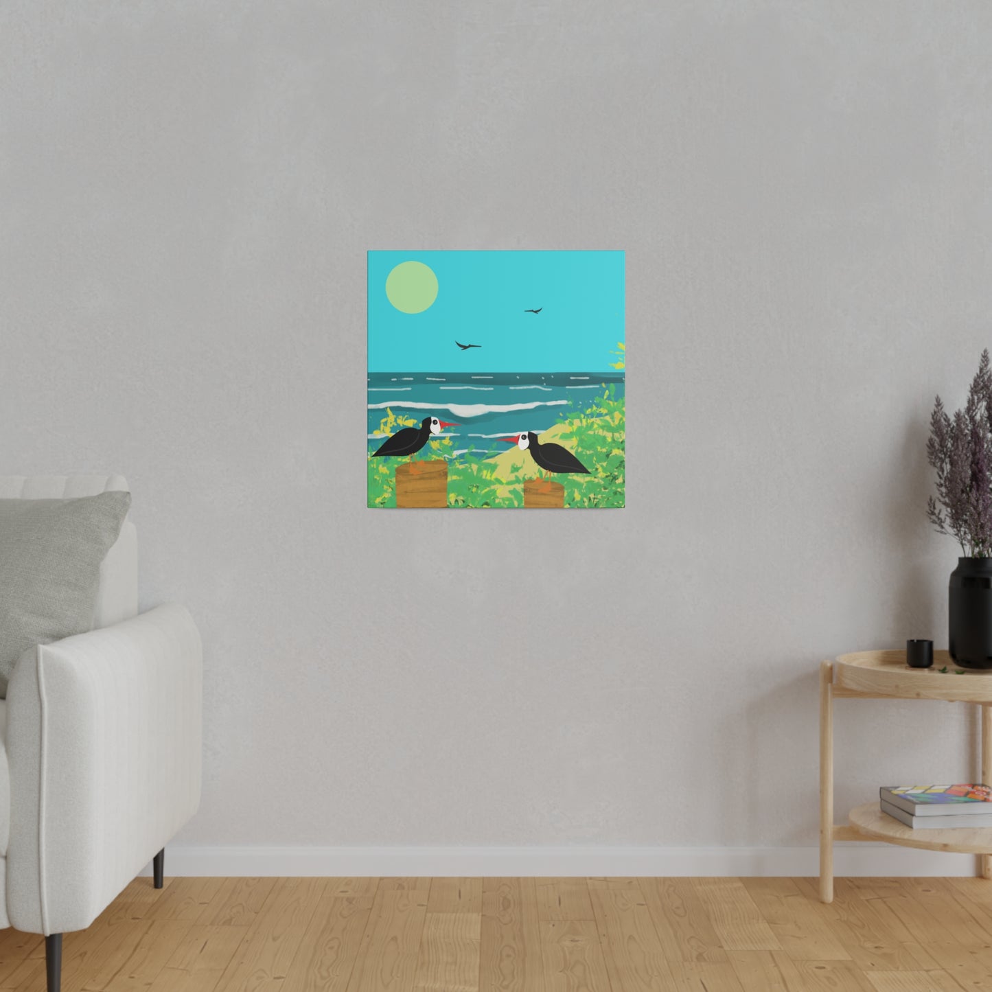 Oyster Catchers Beach Art Print on Matte Stretched Canvas 0.75"