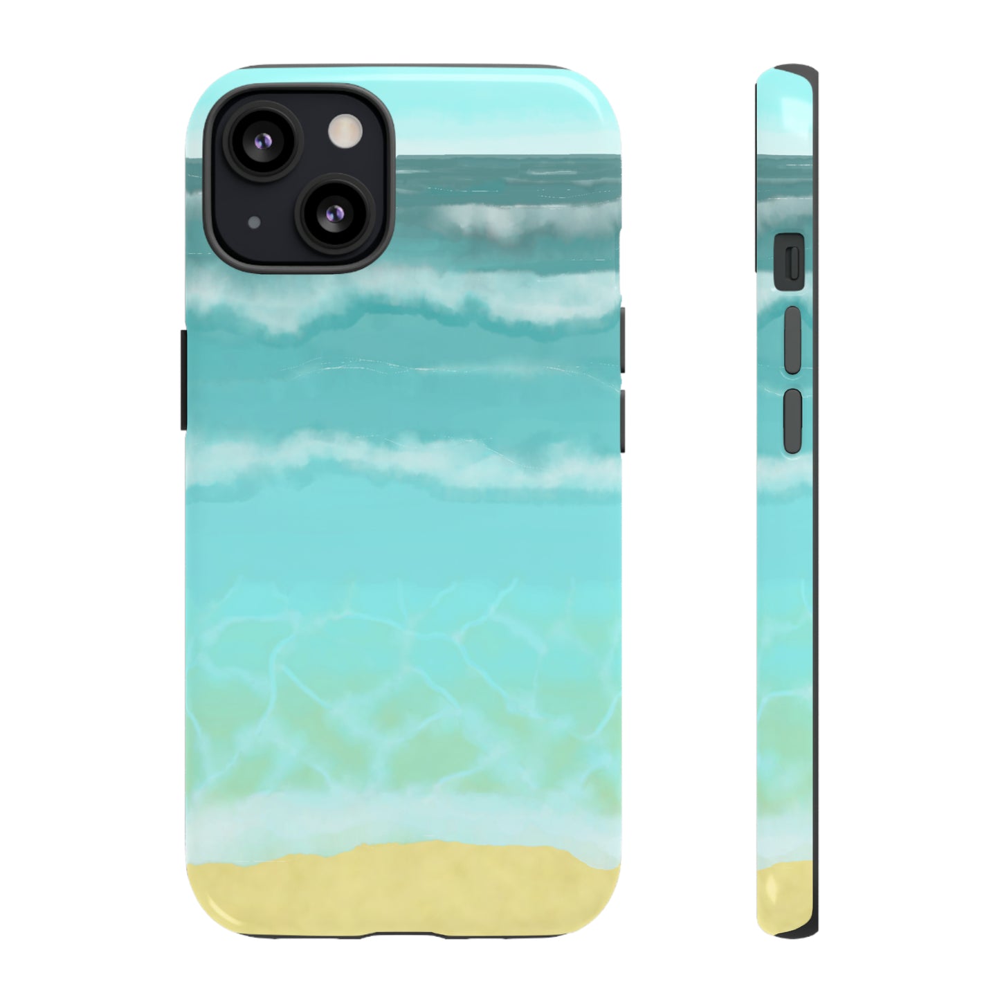 Shoreline Watercolor Ocean Beach Tough Phone Case, Summer Smartphone Cover