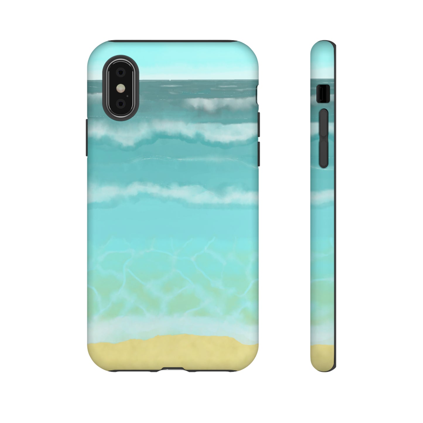 Shoreline Watercolor Ocean Beach Tough Phone Case, Summer Smartphone Cover