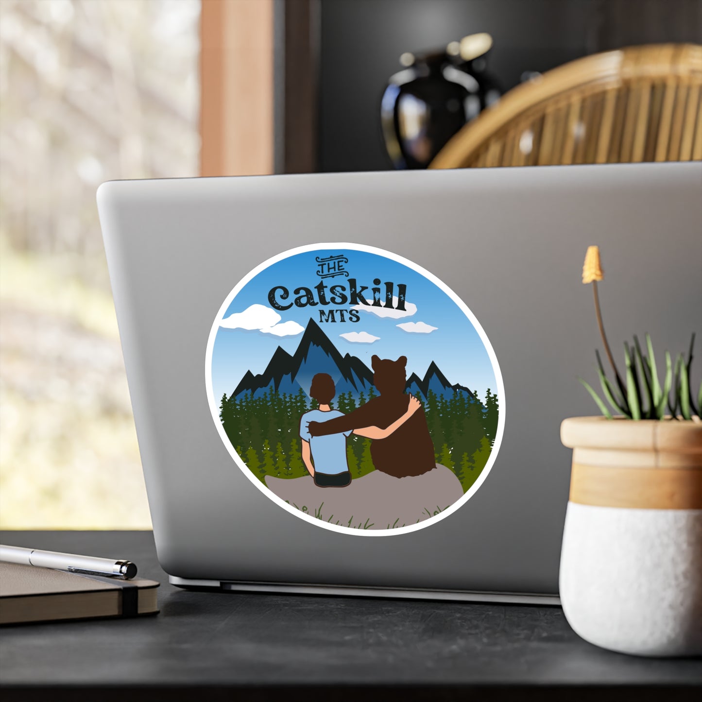 The Catskill Mountains Boy and Bear Circular Vinyl Decal