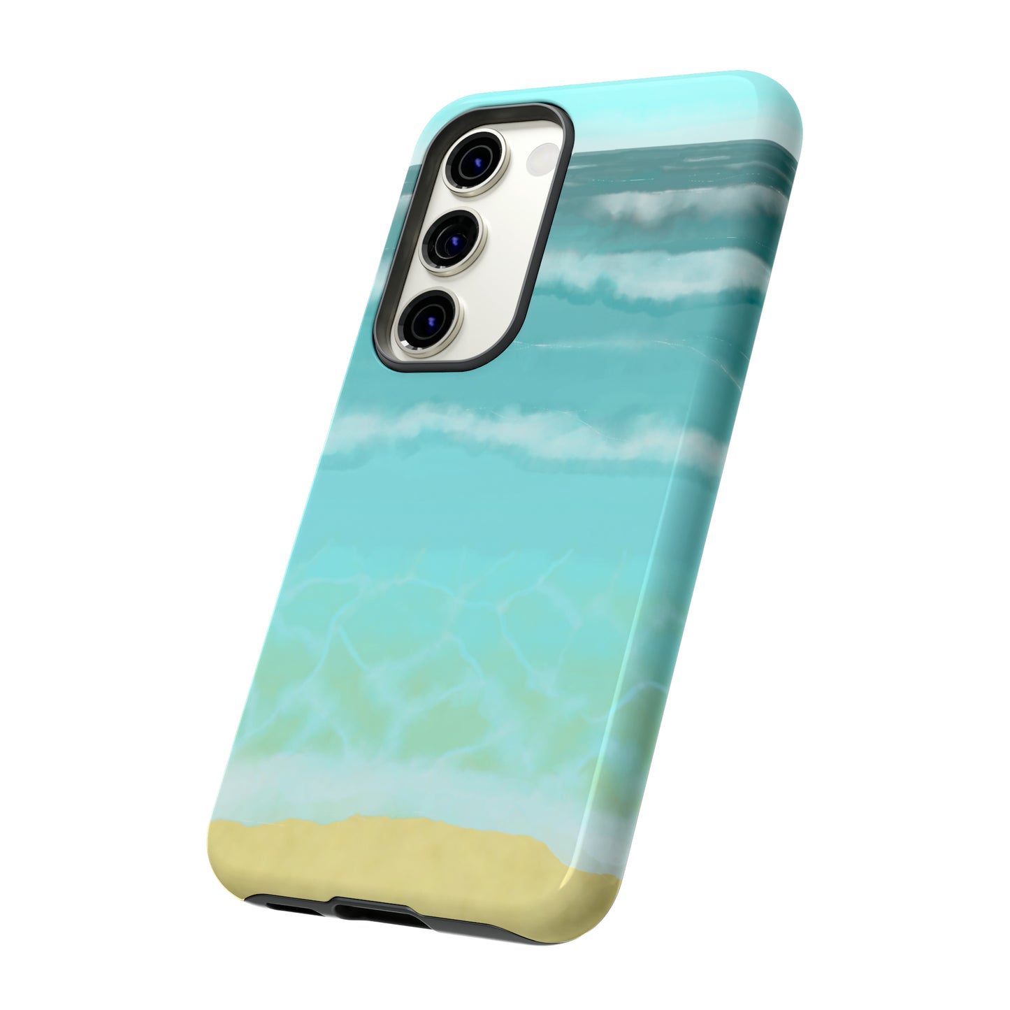 Shoreline Watercolor Ocean Beach Tough Phone Case, Summer Smartphone Cover