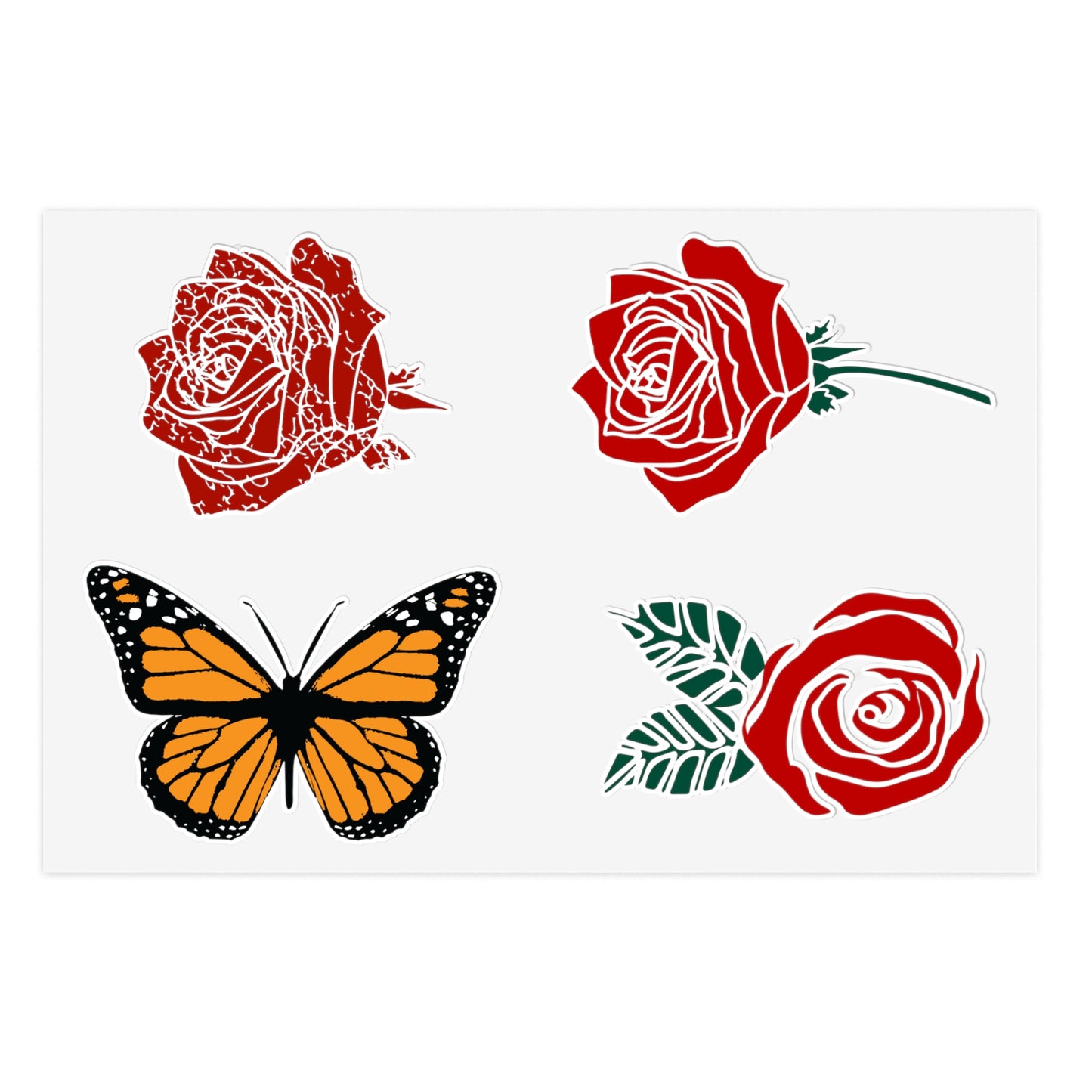 Red Roses and Monarch Butterfly Sticker Sheet