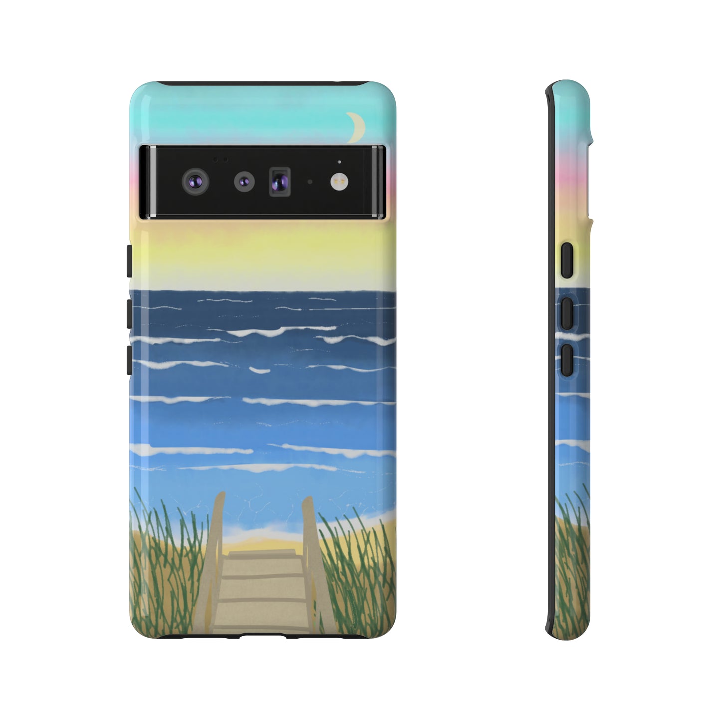 Sunset Beach Boardwalk Watercolor Tough Phone Case, Beachy Smartphone Cover